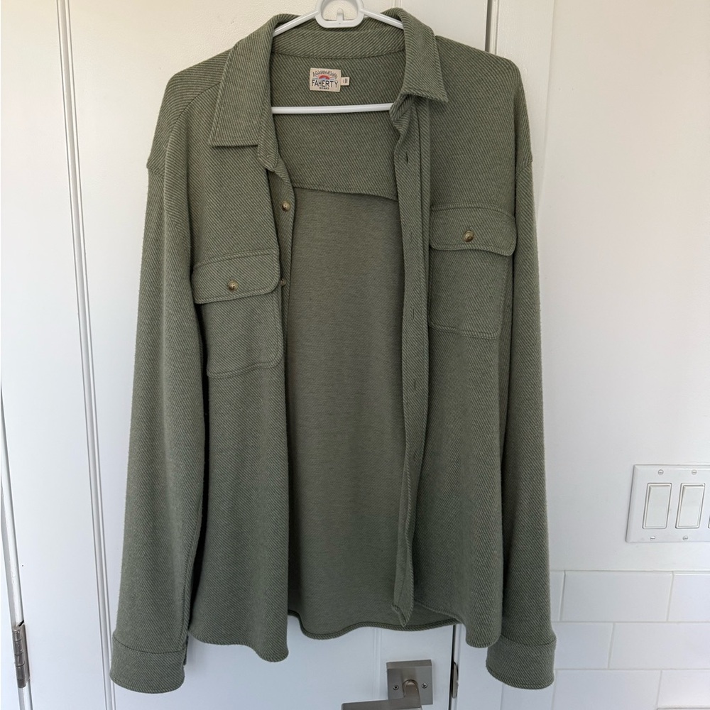 Green button down Faherty flannel